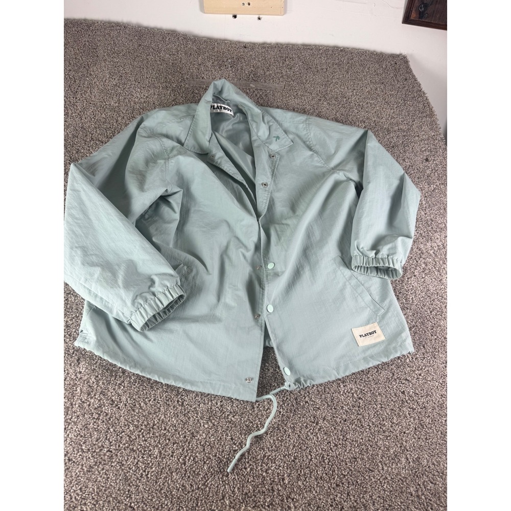 Playboy by PacSun Mens Coaches Jacket Large Mint Green Nylon Snap Front Logo